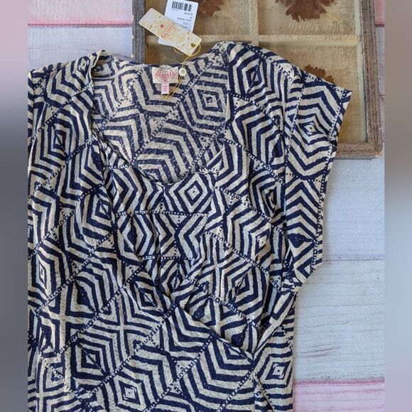 NWT Anthro Plenty Tracy Reese Linen Surplice Sack Dress M Geometric Print - Picture 2 of 8